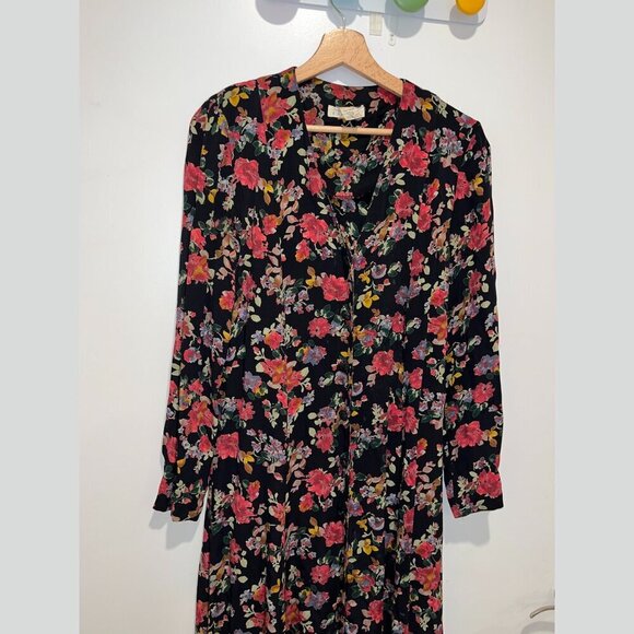 vintage Express Cottagecore Floral V-Neck Button Front Midi Dress Women’s Sz 7/8 - Picture 2 of 11
